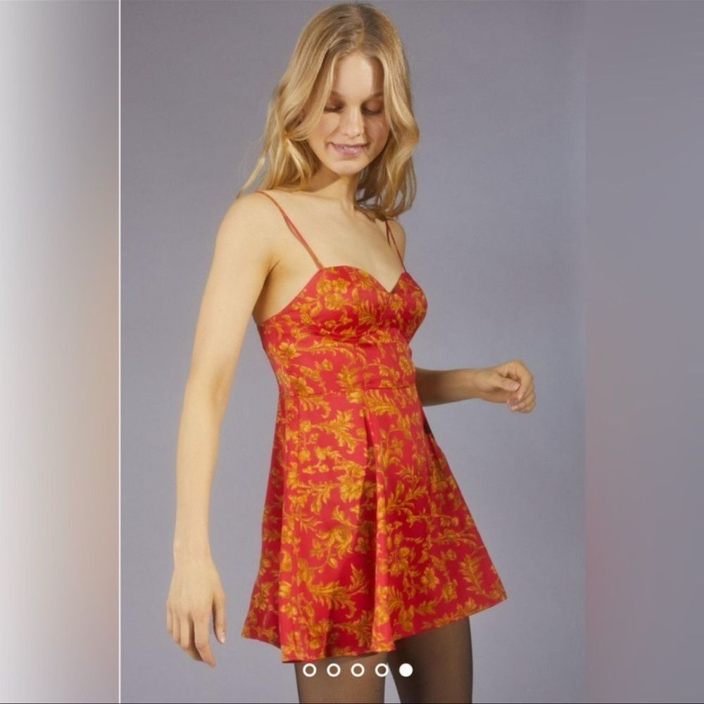 Urban Outfitters Red Floral Satin Mini Dress – Size Small - Picture 3 of 8